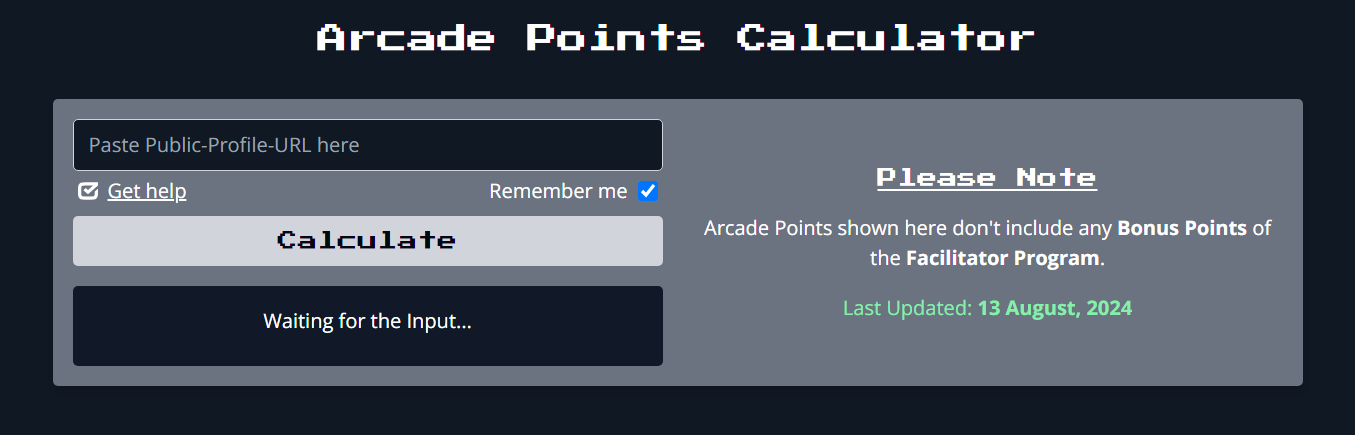 Arcade Points Calculator