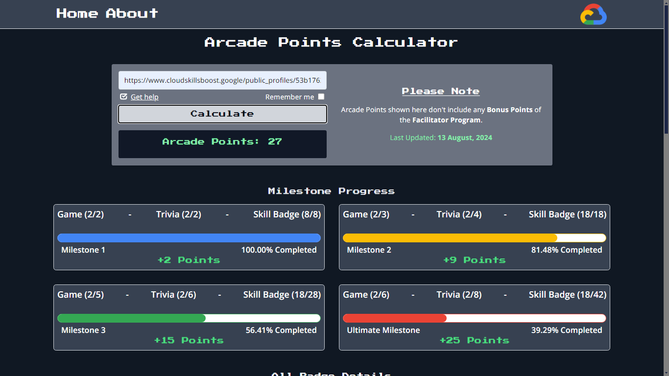 Arcade Points Calculator